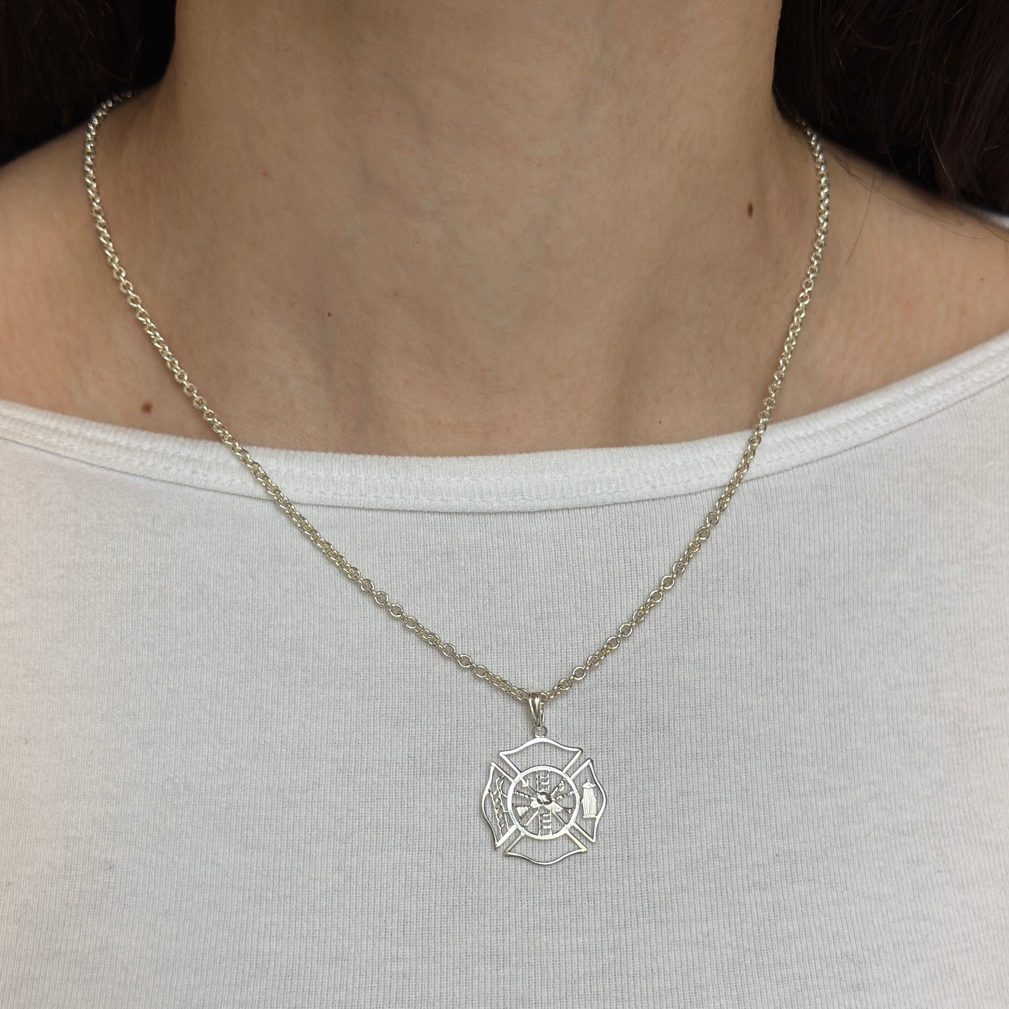 Sterling Silver Firefighter Badge Pendant