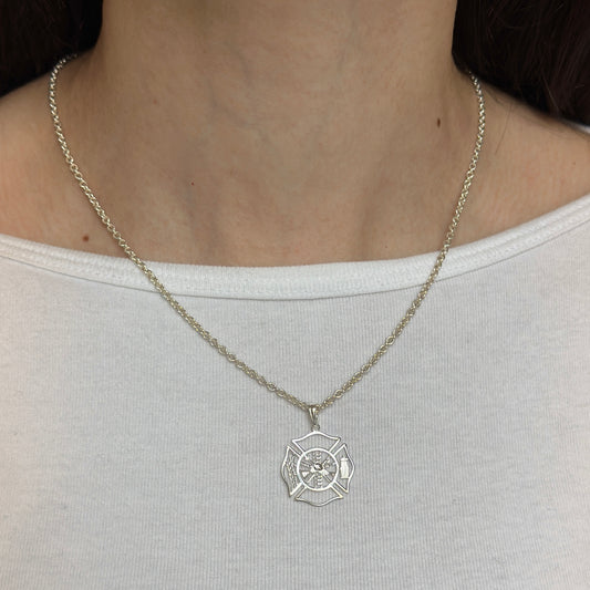 Sterling Silver Firefighter Badge Pendant