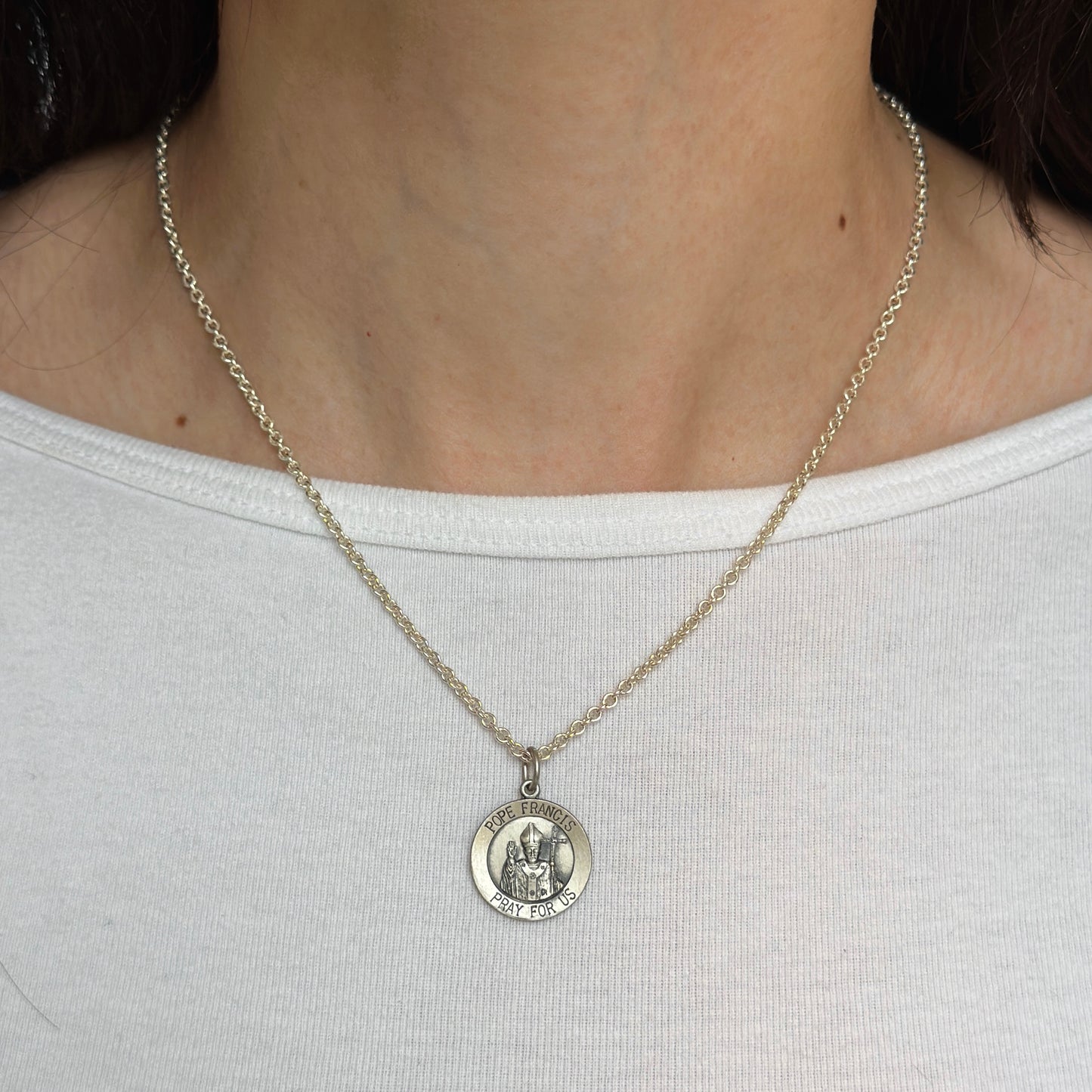 Sterling Silver Pope Francis Round Medal Pendant 18mm