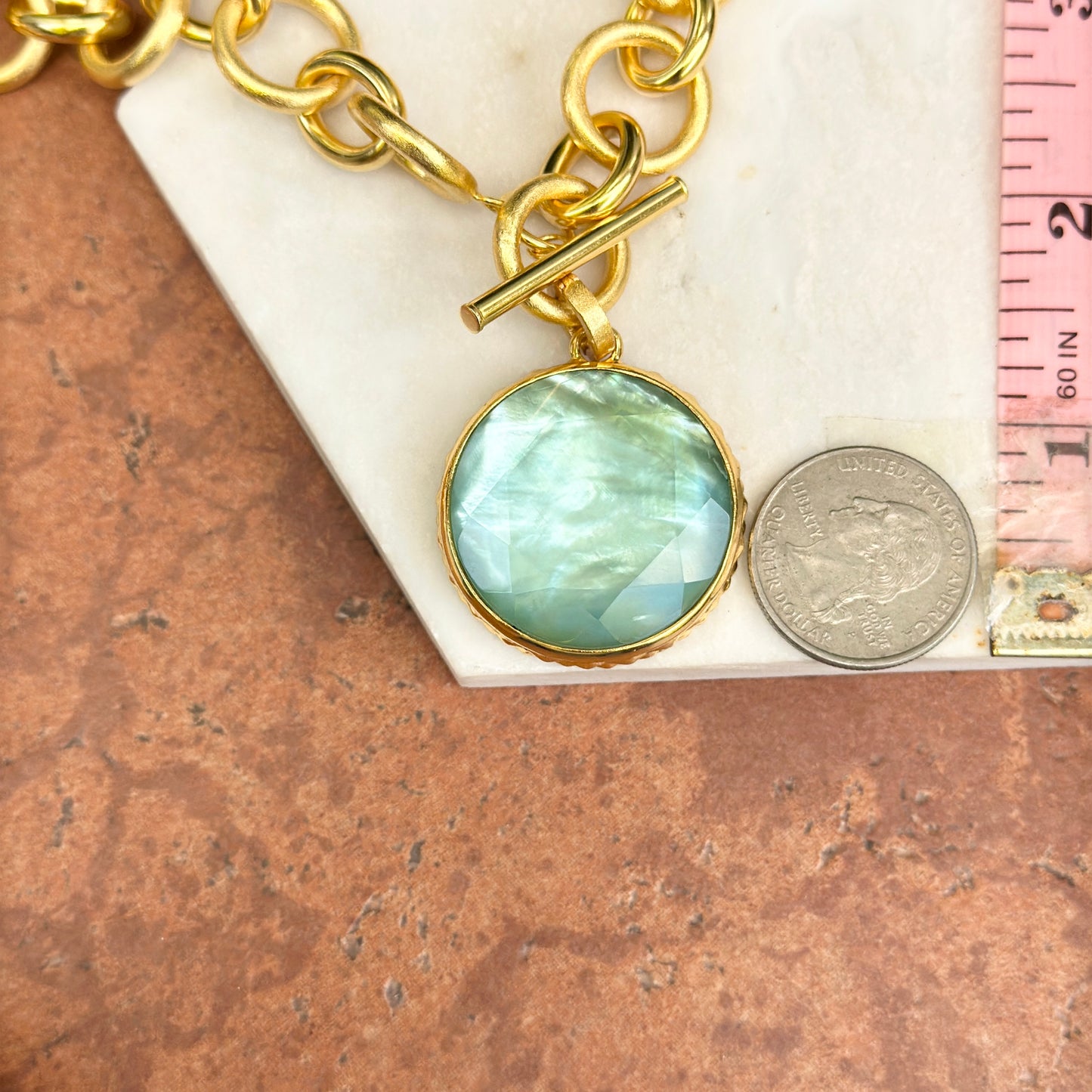 18KT Yellow Gold-Plated Round Mother of Pearl Betty Carre Toggle Necklace