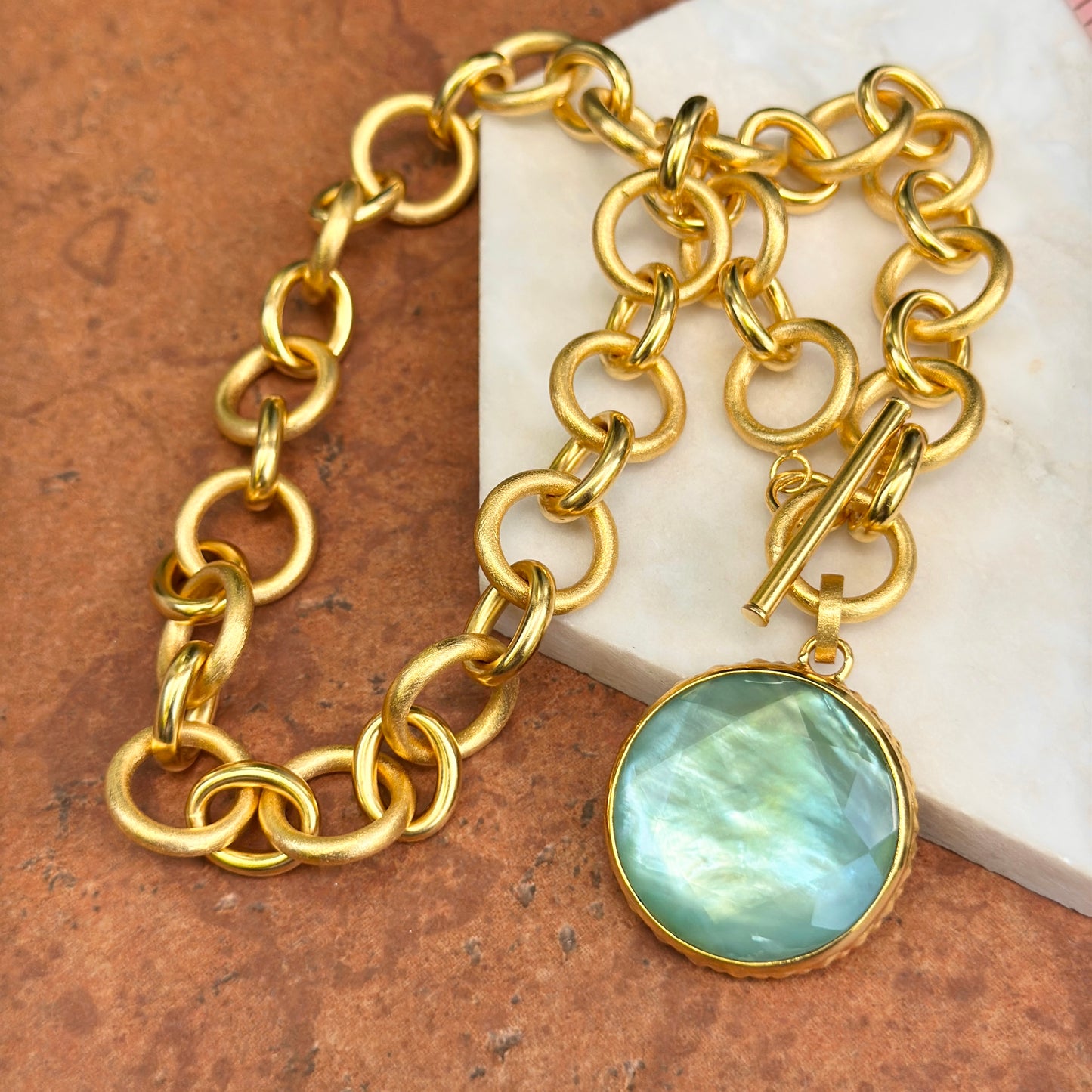 18KT Yellow Gold-Plated Round Mother of Pearl Betty Carre Toggle Necklace