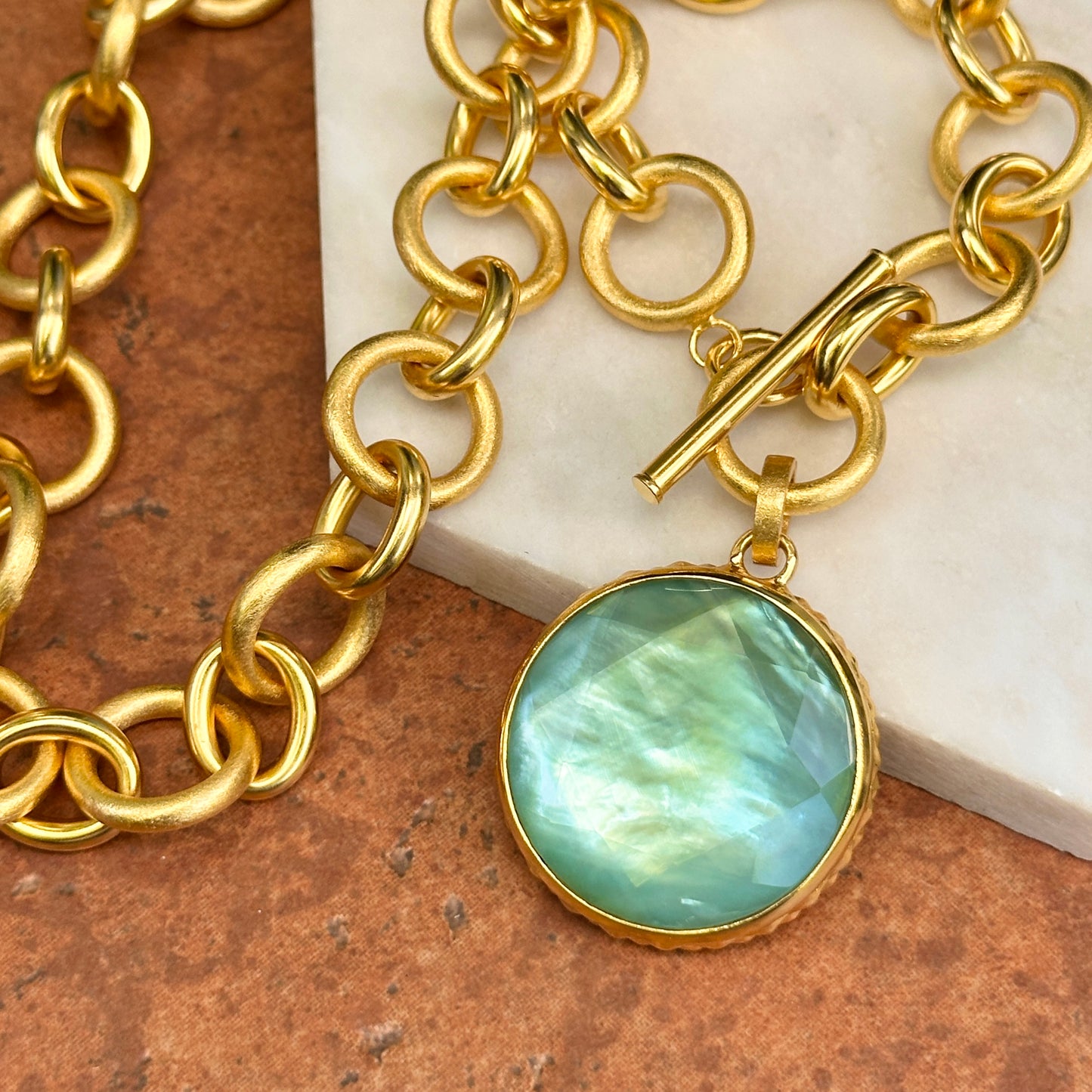 18KT Yellow Gold-Plated Round Mother of Pearl Betty Carre Toggle Necklace