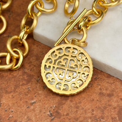 18KT Yellow Gold-Plated Round Mother of Pearl Betty Carre Toggle Necklace