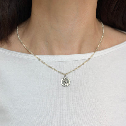 Sterling Silver St John Antiqued Round Medal Pendant Charm 15mm