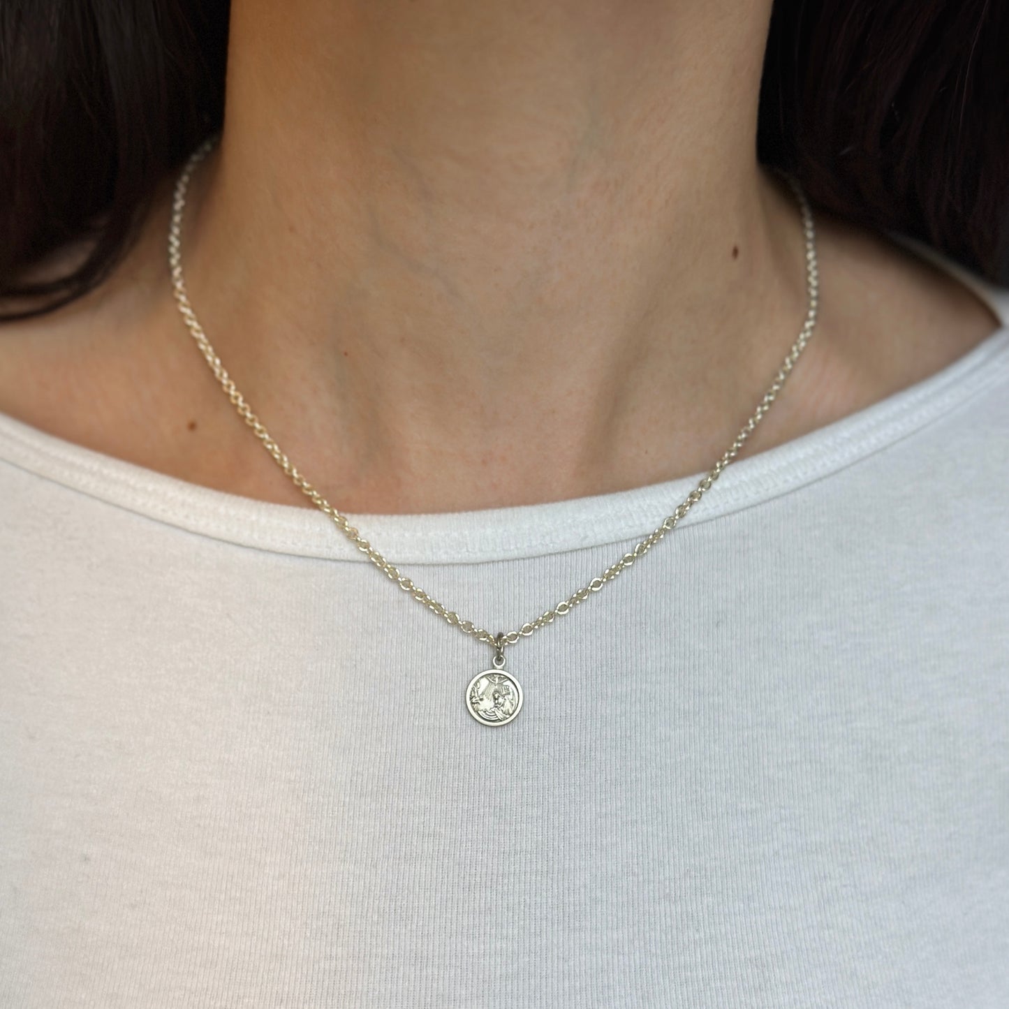 Sterling Silver Antiqued Baptism Round Medal Pendant Charm 10mm