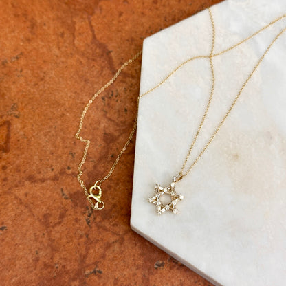 14KT Yellow Gold Baguette + Round Diamond Star Of David Necklace 16''