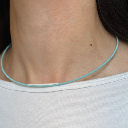 Stainless Steel Baby Blue 2mm Spiral Cord Necklace