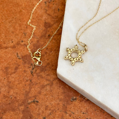 14KT Yellow Gold Baguette + Round Diamond Star Of David Necklace 16''