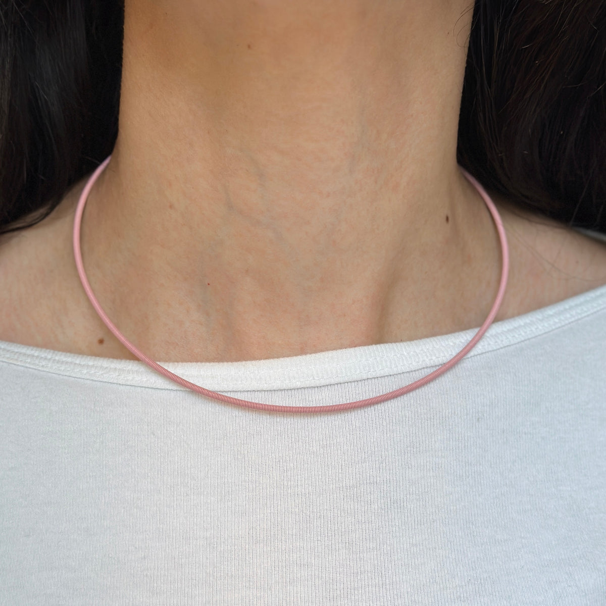 Stainless Steel Baby Pink 2mm Spiral Cord Necklace 16.5"