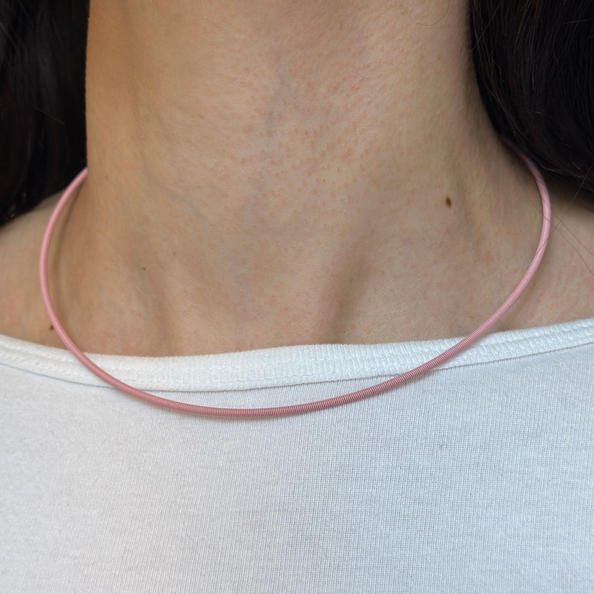 Stainless Steel Baby Pink 2mm Spiral Cord Necklace 16.5"