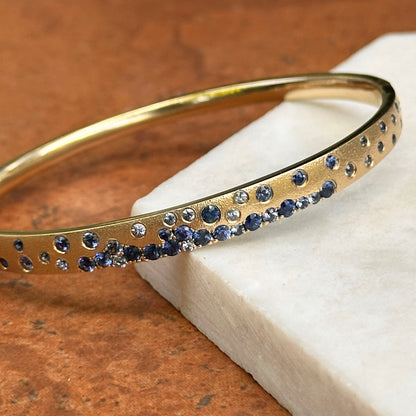 14KT Yellow Gold Multi-Shade Blue Sapphire Hinged Bangle Bracelet