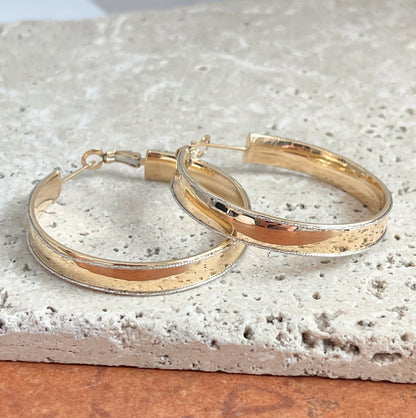 14KT Yellow + White Gold Hoop Earrings