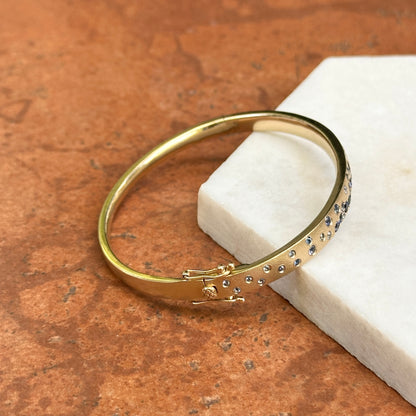 14KT Yellow Gold Multi-Shade Blue Sapphire Hinged Bangle Bracelet