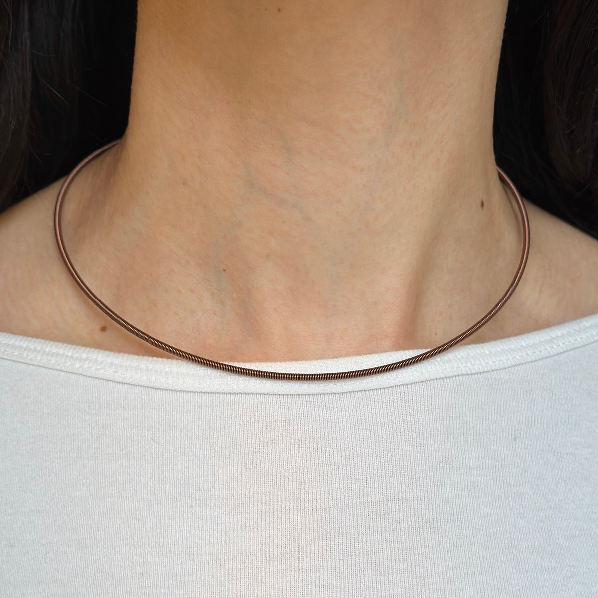 Stainless Steel Brown 2mm Flexible Spiral Collar Necklace 16.5"