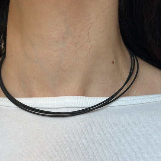 Gold-Plated Steel 1.4mm Black Rubber Cord Necklace 47"