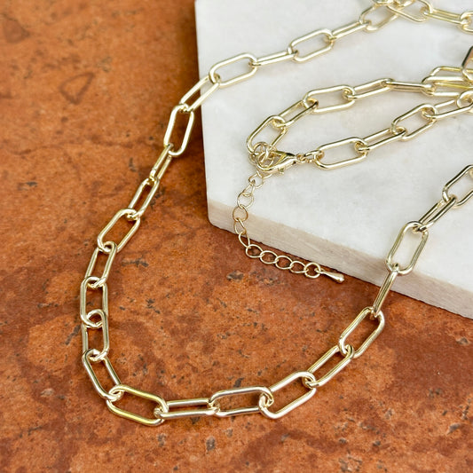14KT Yellow Gold-Plated Long Paper Clip Chain Open Link 36'' + Extender