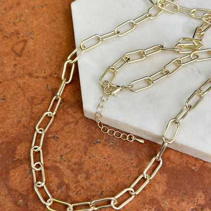 14KT Yellow Gold-Plated Long Paper Clip Chain Open Link 36'' + Extender