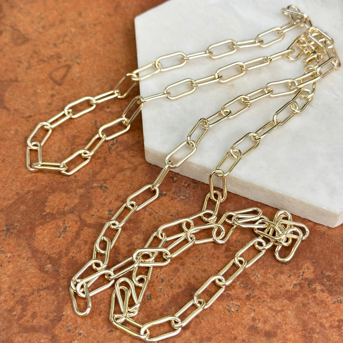 14KT Yellow Gold-Plated Long Paper Clip Chain Open Link 36'' + Extender