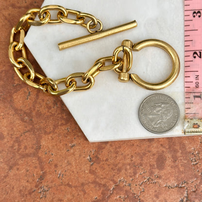 Yellow Gold-Plated Oval Link Shackle Toggle Clasp Bracelet 8''