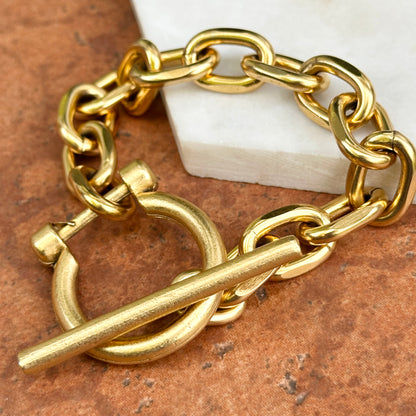 Yellow Gold-Plated Oval Link Shackle Toggle Clasp Bracelet 8''