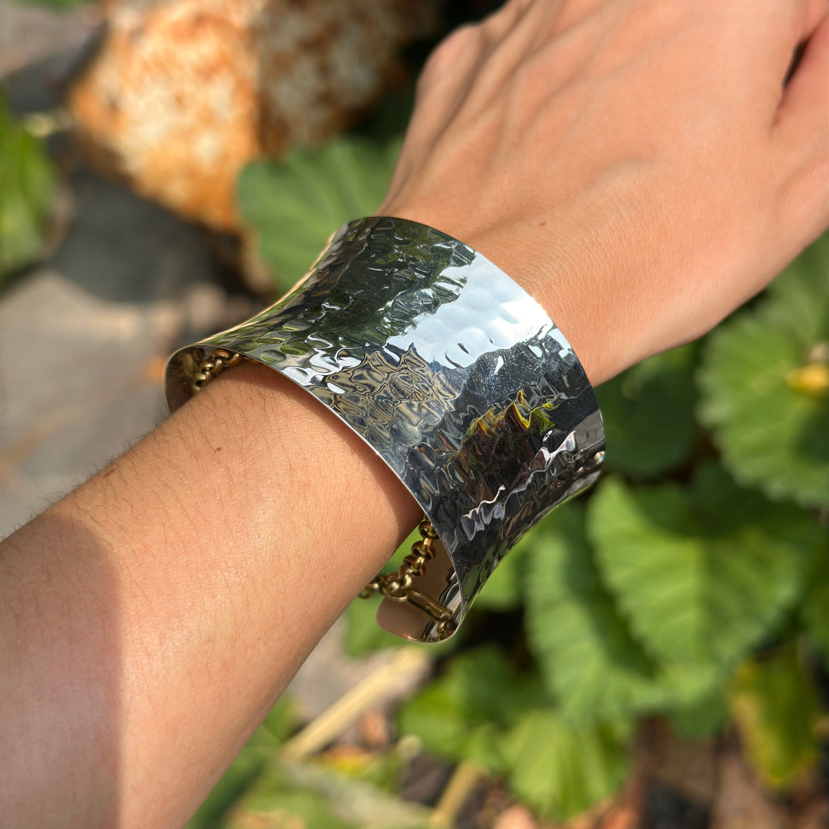 Sterling Silver Hammered Cuff Bracelet 39mm