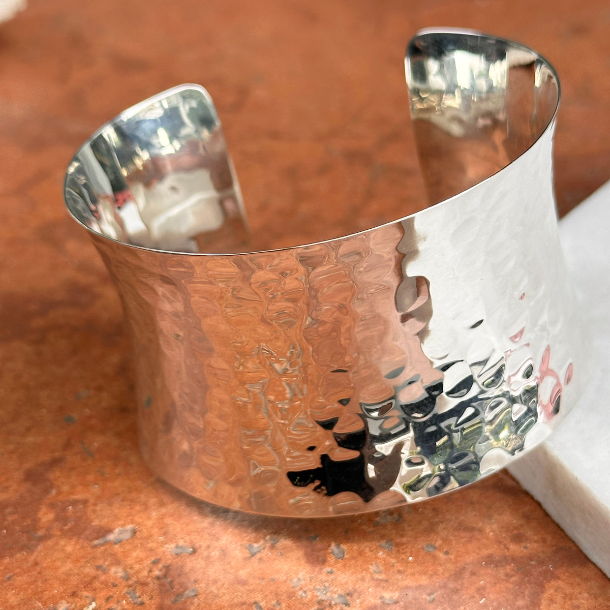 Sterling Silver Hammered Cuff Bracelet 39mm