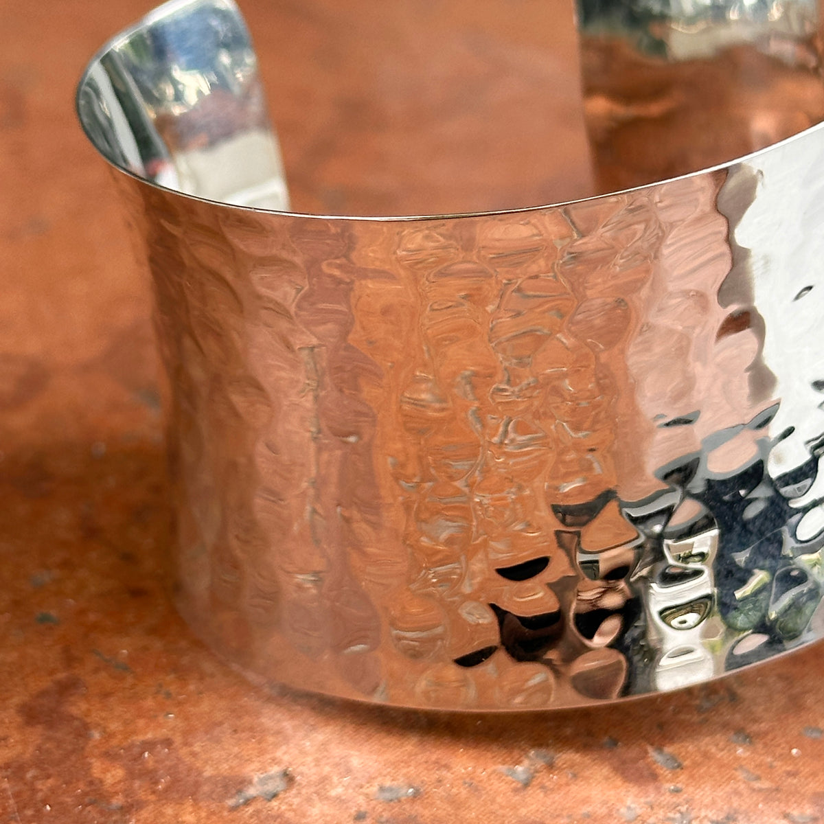 Sterling Silver Hammered Cuff Bracelet 39mm