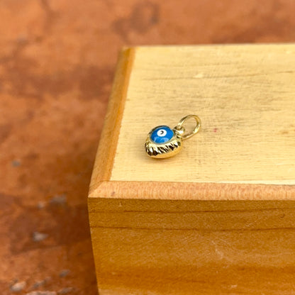 14KT Yellow Gold Diamond-Cut Blue Evil Eye Heart Pendant Charm