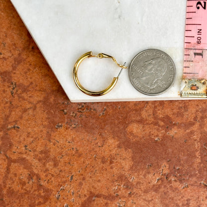 Yellow Gold Plated Silver Hoop Pierced Earrings + Safety Back