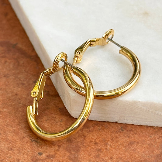 Yellow Gold Plated Silver Hoop Pierced Earrings + Safety Back