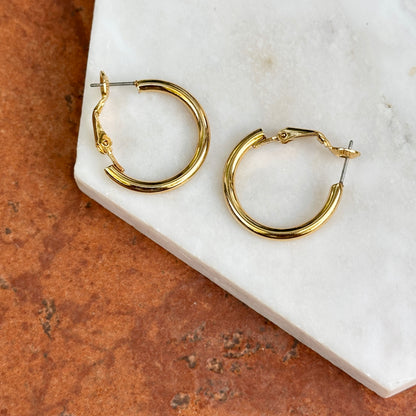 Yellow Gold Plated Silver Hoop Pierced Earrings + Safety Back