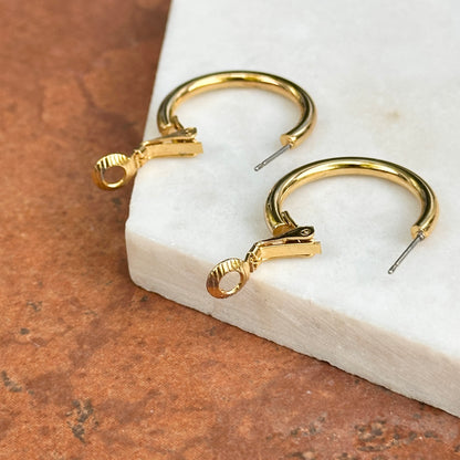 Yellow Gold Plated Silver Hoop Pierced Earrings + Safety Back