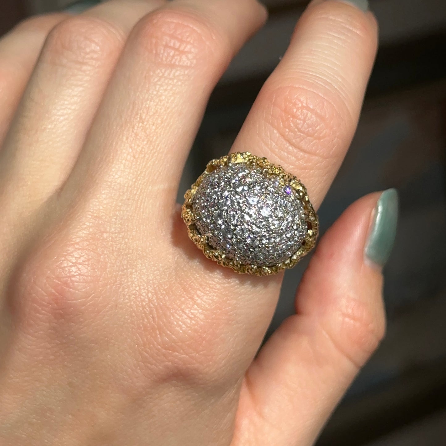 Estate 18KT Yellow Gold 5 CT Pave Diamond Dome Ring