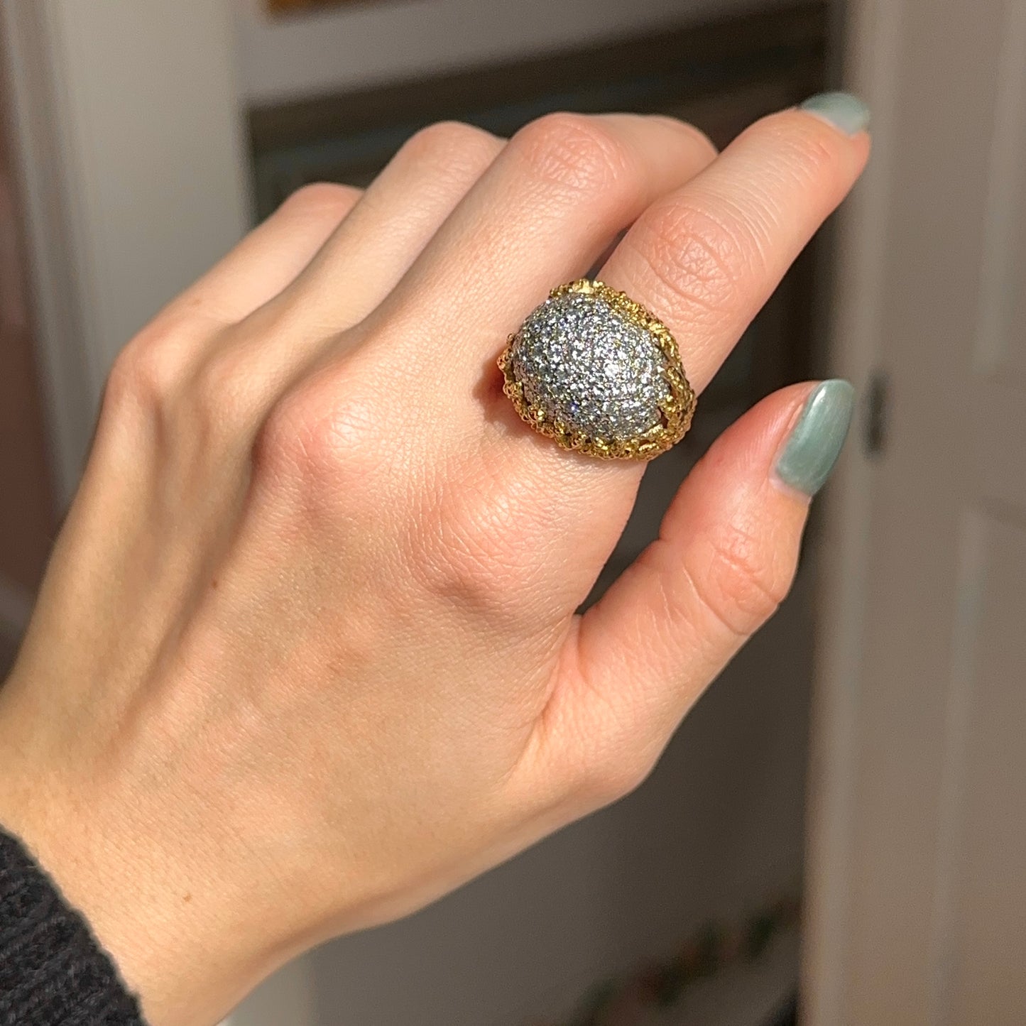 Estate 18KT Yellow Gold 5 CT Pave Diamond Dome Ring