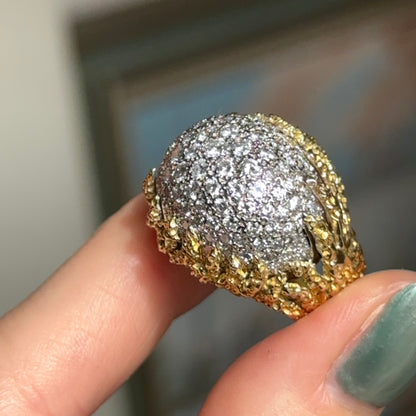 Estate 18KT Yellow Gold 5 CT Pave Diamond Dome Ring