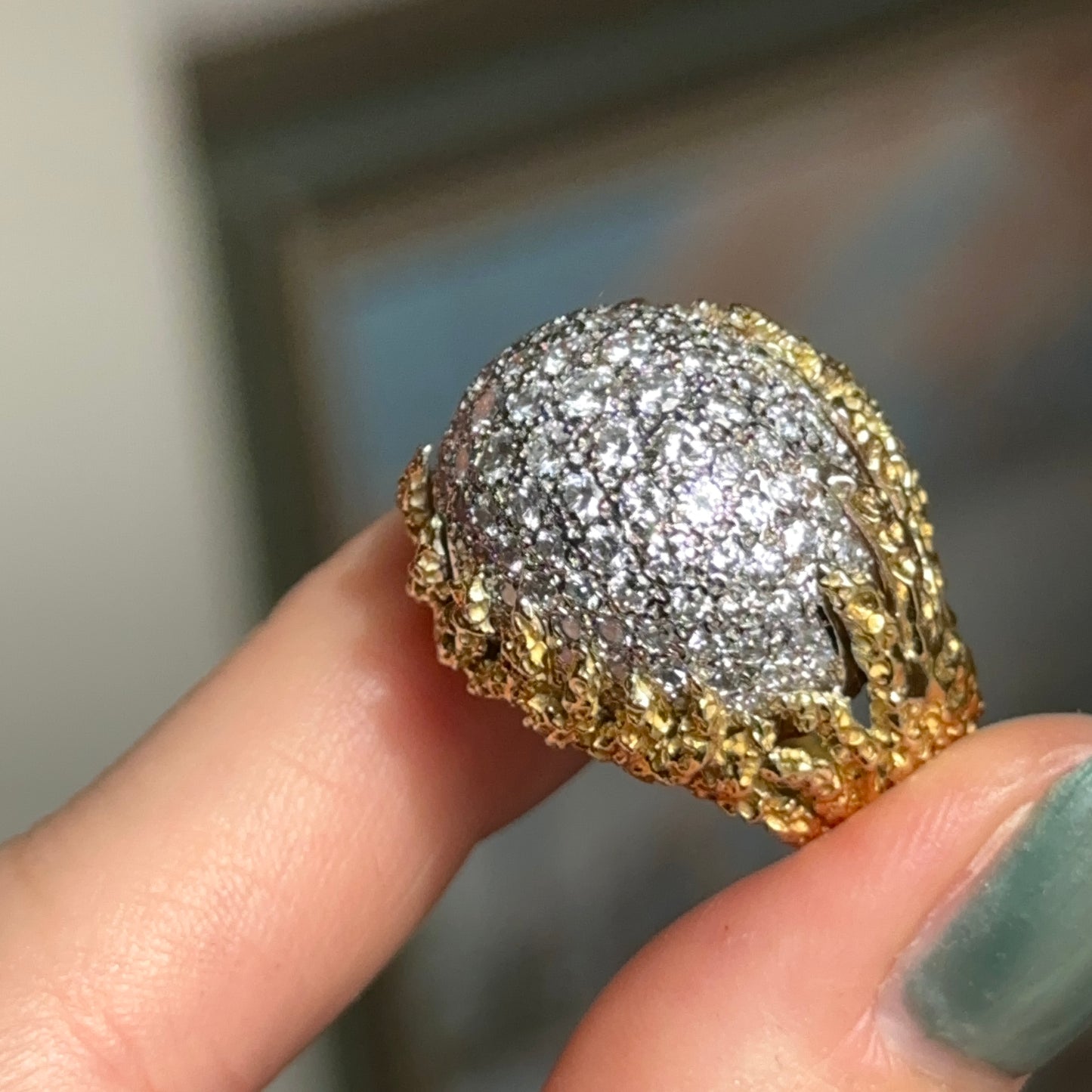 Estate 18KT Yellow Gold 5 CT Pave Diamond Dome Ring