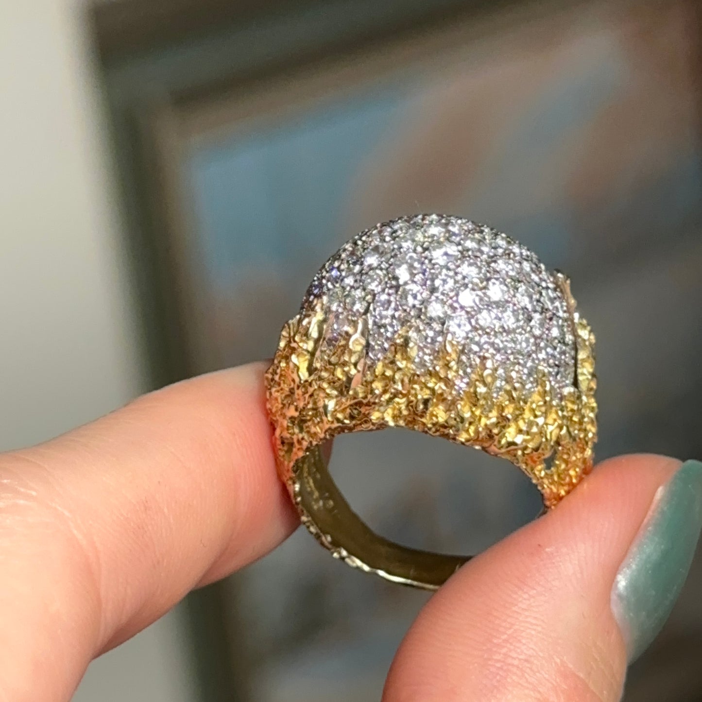 Estate 18KT Yellow Gold 5 CT Pave Diamond Dome Ring