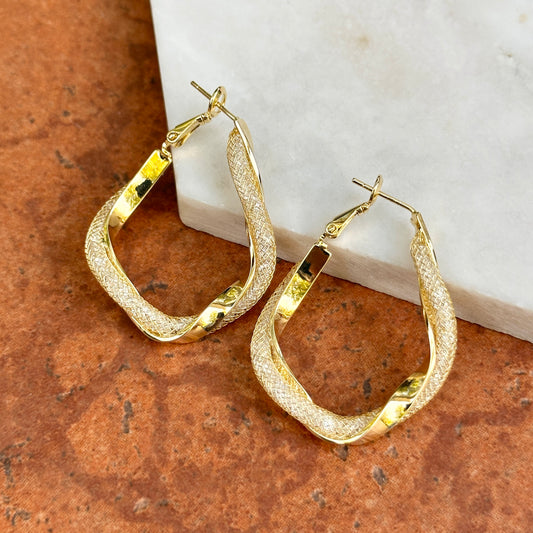 Yellow Gold-Plated Twisted Mesh Hoop Pierced Earrings