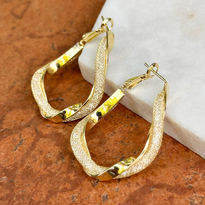 Yellow Gold-Plated Twisted Mesh Hoop Pierced Earrings