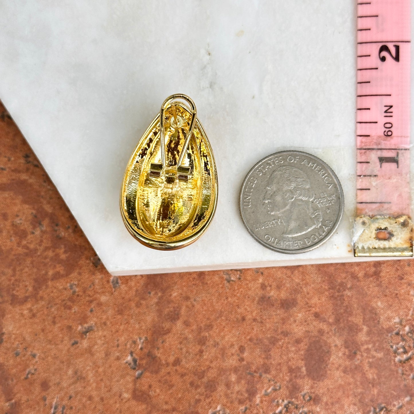 Yellow Gold-Plated Tear Drop Shiny Brushed Earrings