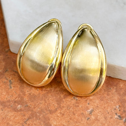 Yellow Gold-Plated Tear Drop Shiny Brushed Earrings