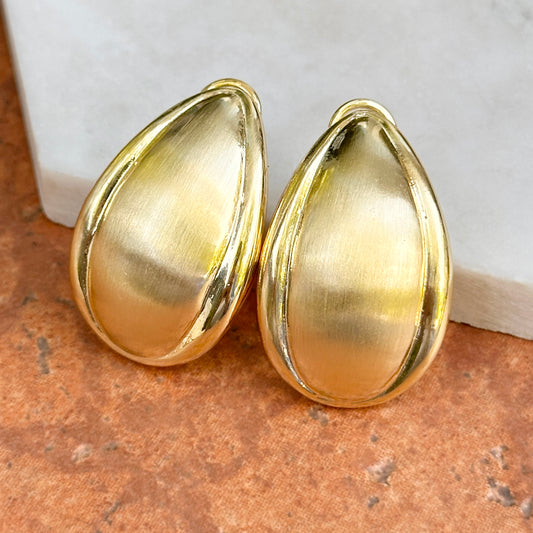 Yellow Gold-Plated Tear Drop Shiny Brushed Earrings