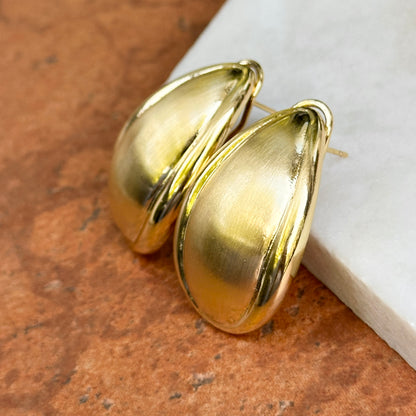 Yellow Gold-Plated Tear Drop Shiny Brushed Earrings