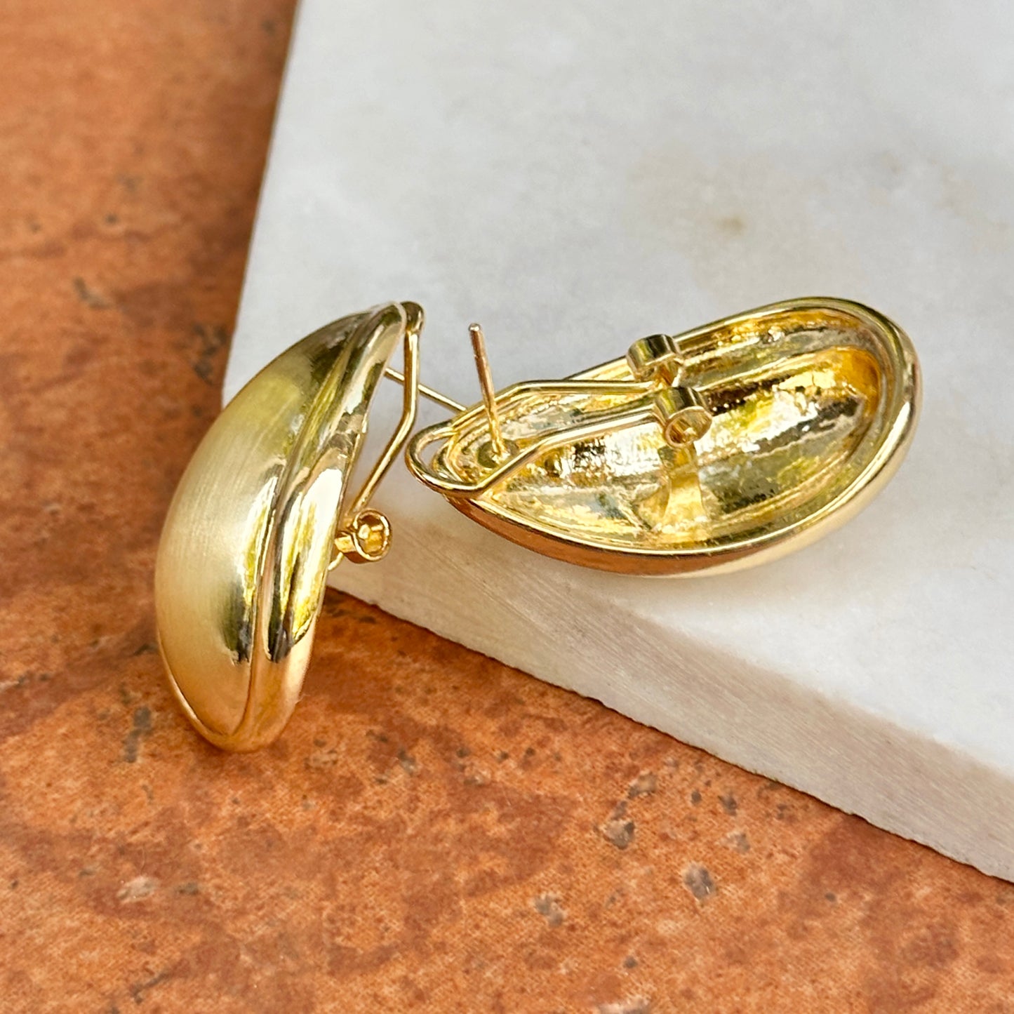 Yellow Gold-Plated Tear Drop Shiny Brushed Earrings