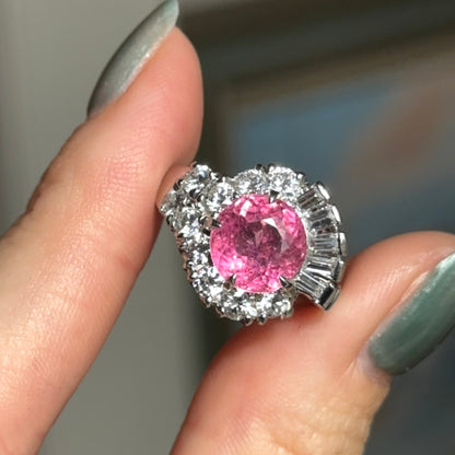 Estade Platinum Round Pink Tourmaline + Diamond Halo Bypass Ring
