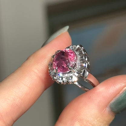 Estade Platinum Round Pink Tourmaline + Diamond Halo Bypass Ring