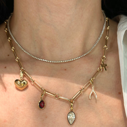 14KT Yellow Gold Oval Bar Link + Station Circle Chain Necklace
