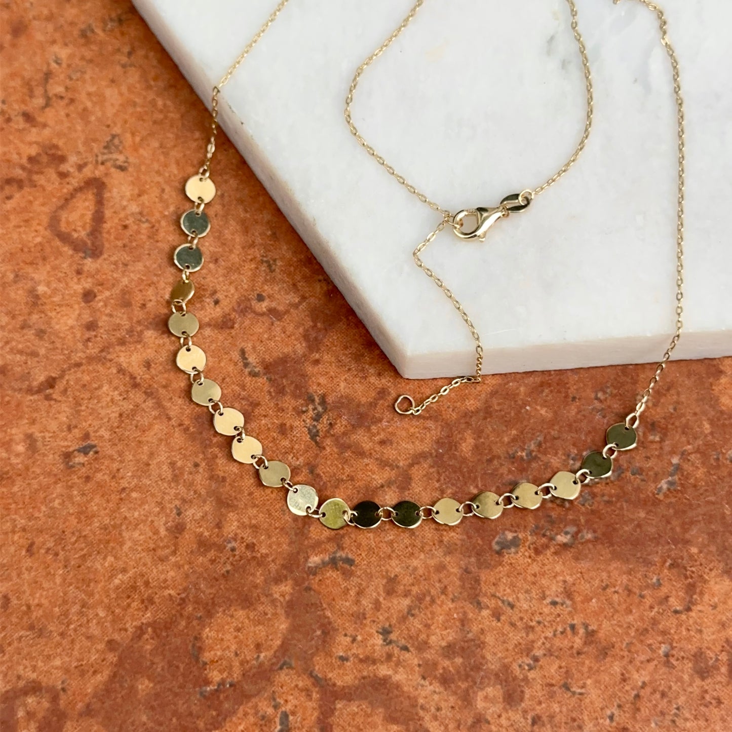 14KT Yellow Gold Round Discs Center Chain Necklace