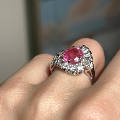 Estade Platinum Round Pink Tourmaline + Diamond Halo Bypass Ring
