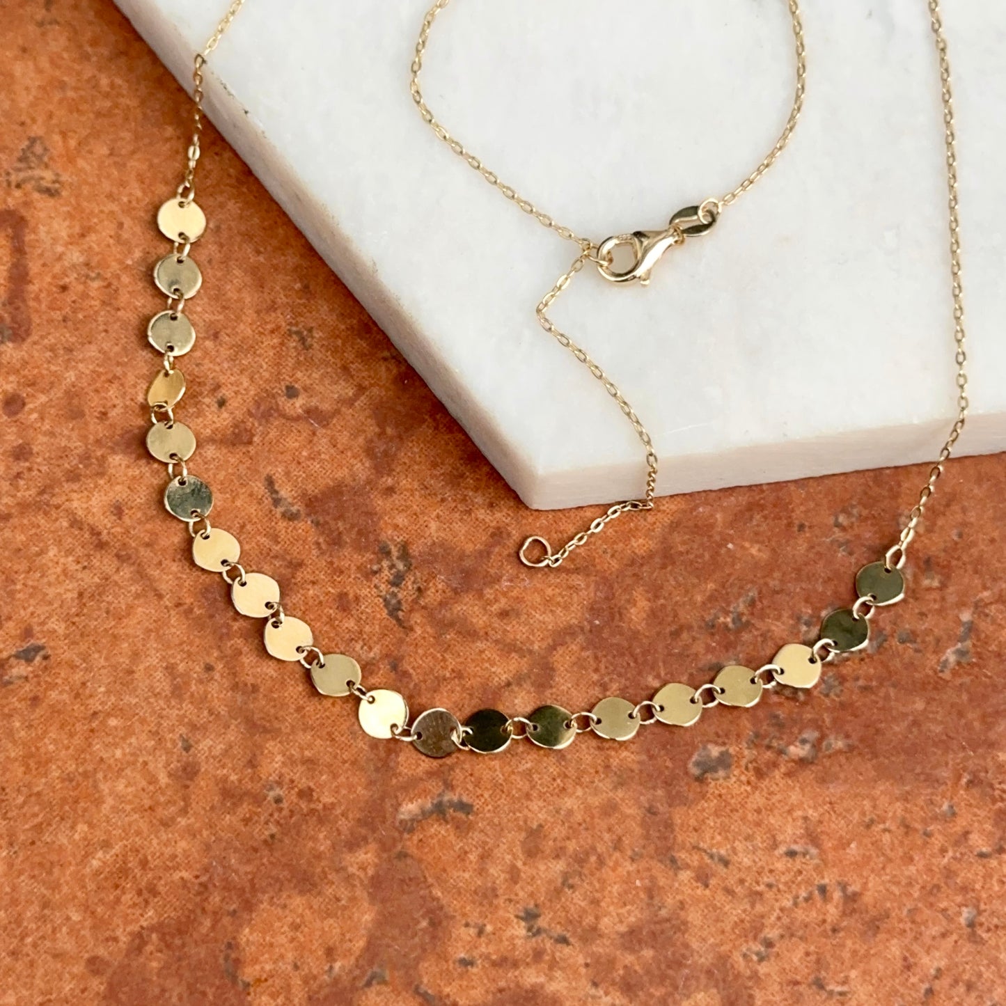 14KT Yellow Gold Round Discs Center Chain Necklace